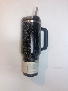 Stanley Black Speckled Insulated Tumbler with Handle and Straw